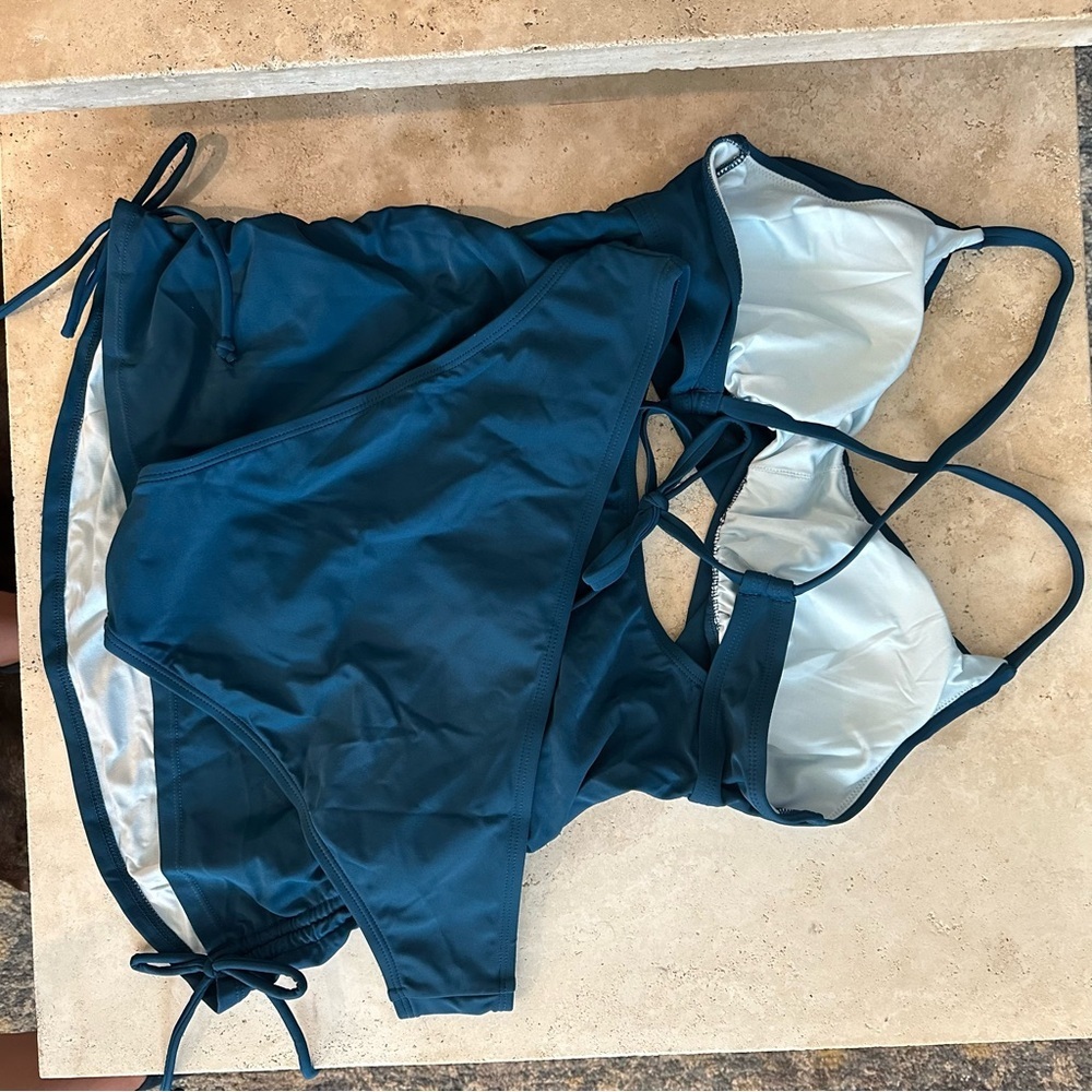 NWT Cupshe Women’s Teal Maternity Tankini Set Two Piece Swimsuit Size L - Picture 7 of 7